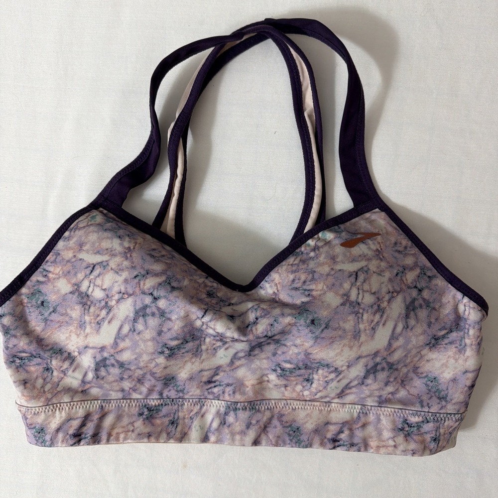 Brooks Womens Purple Marble Print‎ Racerback Sports Bra Medium Activewear